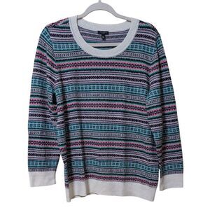 Talbots mult-color lambs wool Fair Isle Nordic striped crew neck sweater 1Xp
